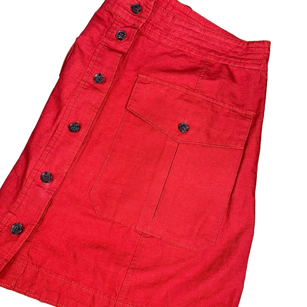 Banana Republic Red Linen Blend Cargo Mini A-Line Skirt Safari Utility Womens 10